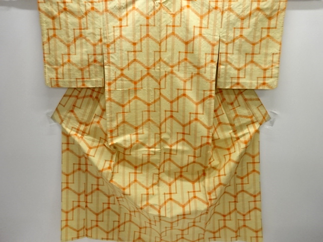 JAPANESE KIMONO / HITOE / TSUMUGI / UNUSED / WOVEN GEOMETRIC